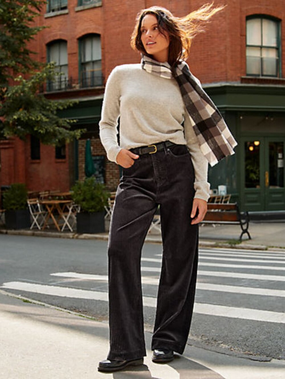 Lands’ End High Rise Wide Leg Corduroy Pant Black Size 8